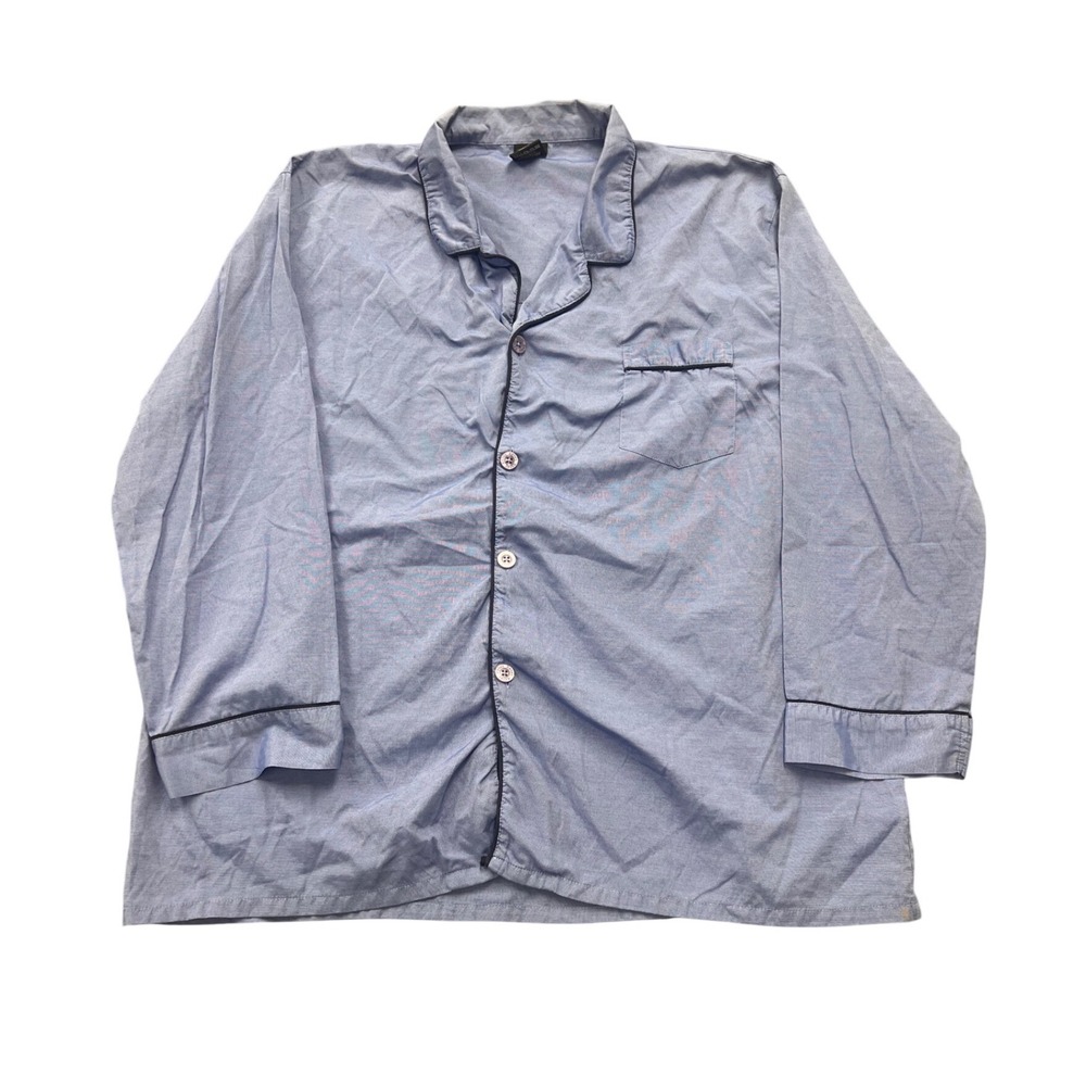 Hanes Pajama Top Mens 2XL Blue Button Down Long Sleeve Cotton Blend Loungewear